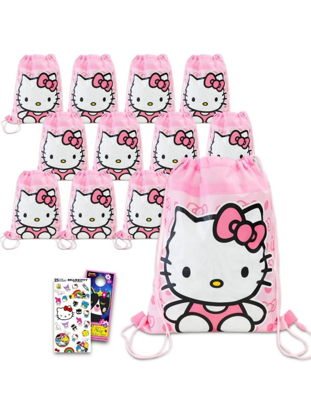Cute Party Favor Bags Set - 12 Drawstring Bags & Stickers for Kids' Birthday Fun